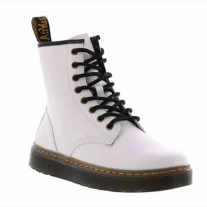 NEW Dr. Martens Zavala T Lamper Combat Boot in White Leather Unisex M 10/W 11